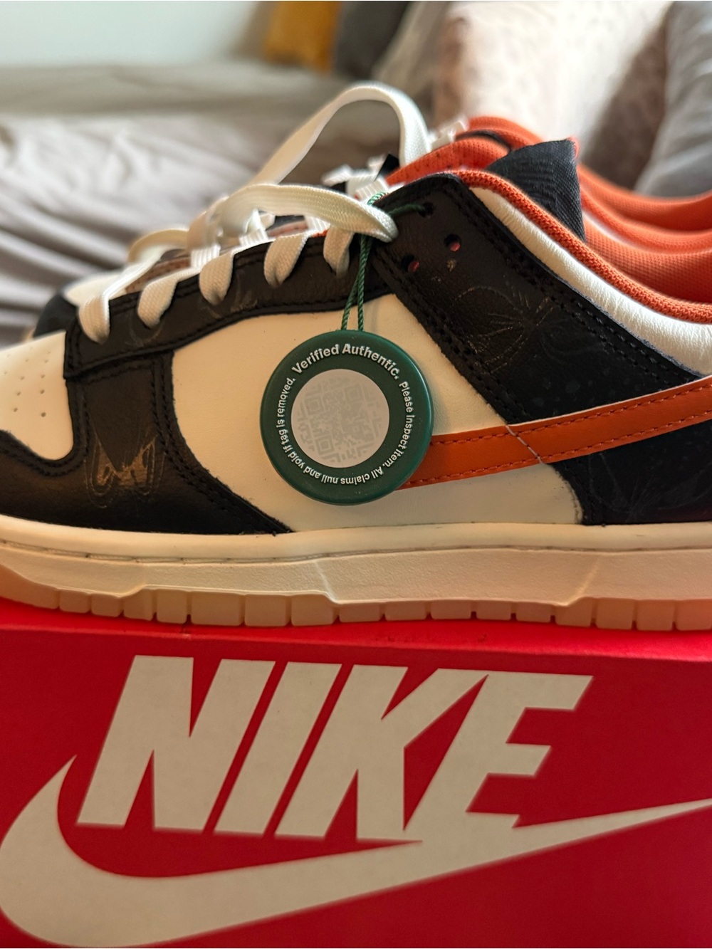 Nike Dunk Low Black/White with Orange Swoosh with Halloween details - Picture 3 of 5